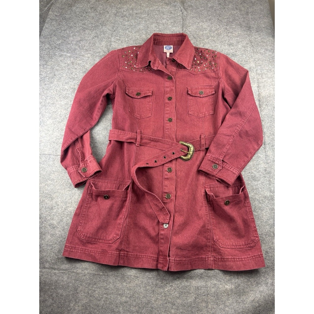 DG2 Diane Gilman Embellished Red Belted Dress Denim Western Cowgirl VTG Womens L